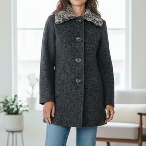 Marisol women's gray wool made in Italy wool‎ faux fur coat size s